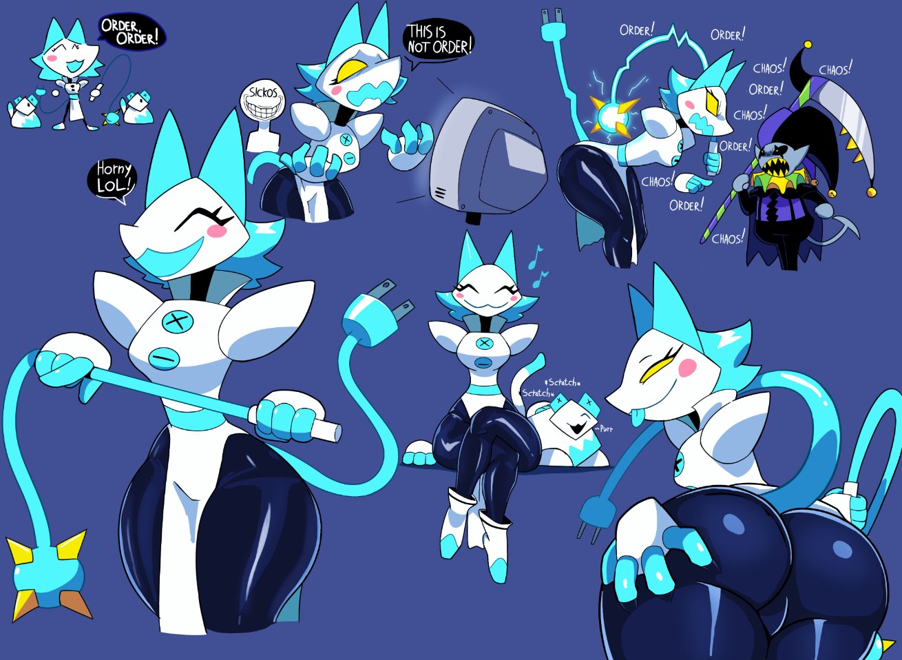 1boy, 1girls, 1other, 2021, 2d, ambiguous gender, anon, anonymous character, ass, ass grab, big ass, big butt, butt grab, color, colored, deltarune, female, female focus, glitchlord8391, jevil (deltarune), male, questionable, tagme, tasque, tasque manager (deltarune)