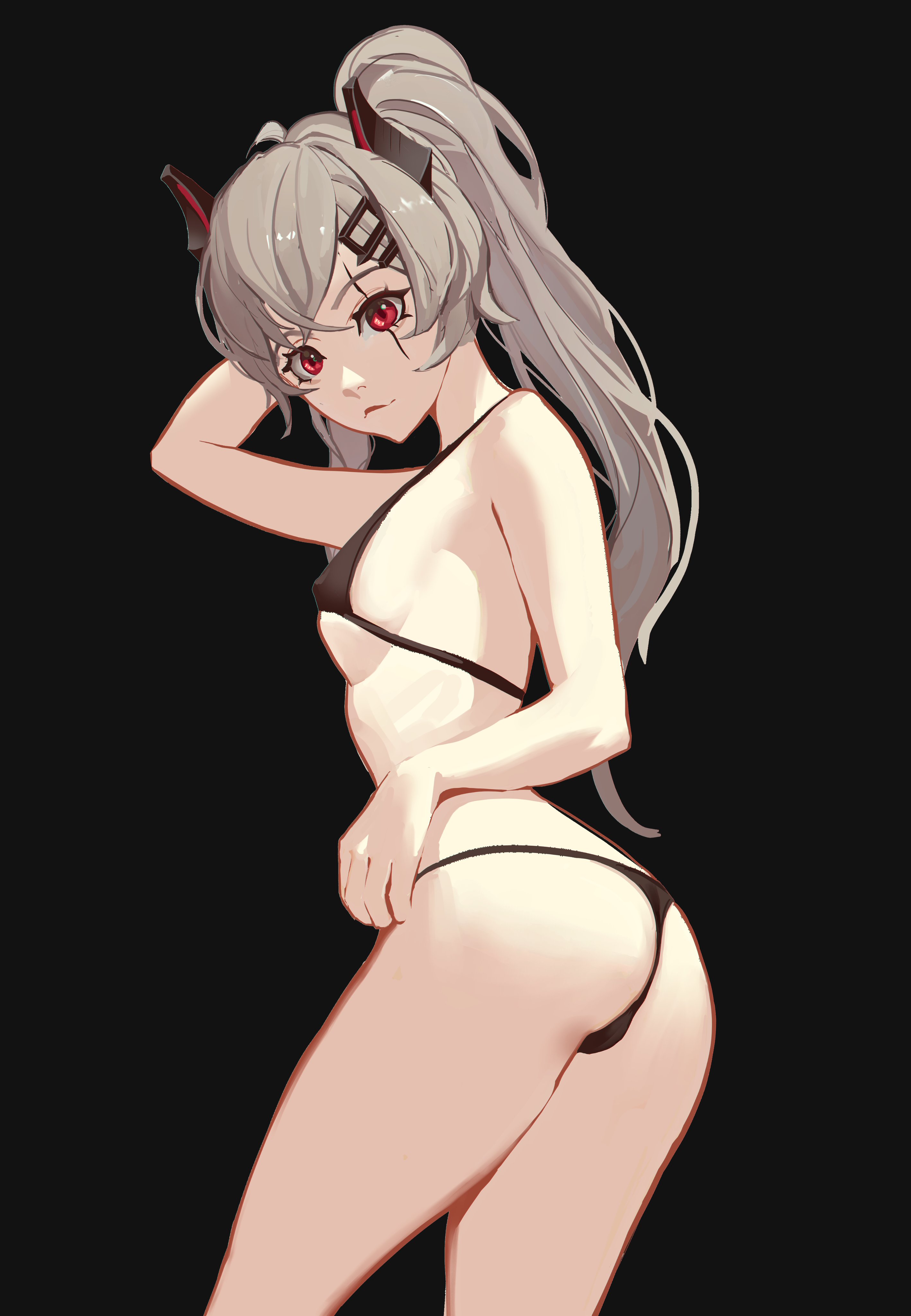 artist request, grey hair, indie virtual youtuber, red eyes, saruei (vtuber), swimsuit, tagme, twitch, virtual youtuber, vtuber, white hair