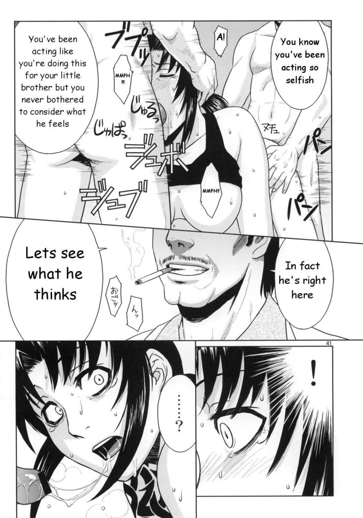 azasuke black_lagoon blowjob comic dialogue monochrome revy sex threesome