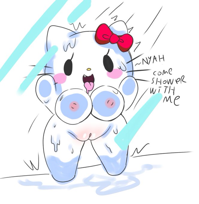 1girls, against glass, barefoot, big breasts, breasts, completely nude, female, female only, full body, hello kitty, hello kitty (character), hello kitty (series), kitty white, looking at viewer, naked, naked female, nude, nude female, sanrio, savagensfw, shower, showering, solo, solo female, talking to viewer