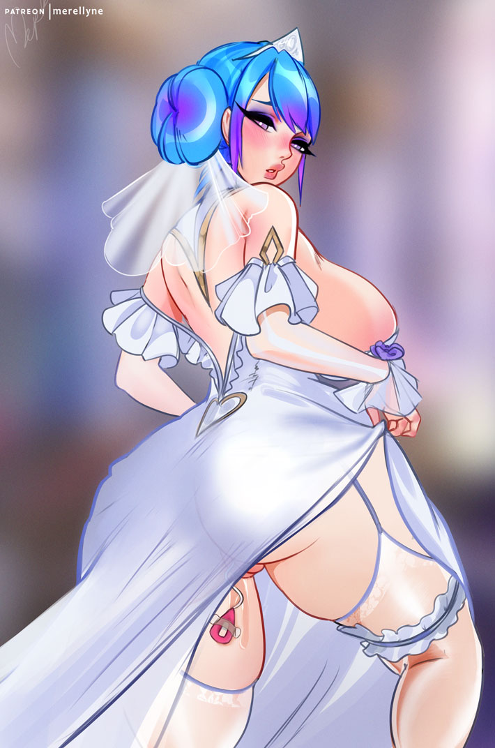 crystal rose series, crystal rose sona, female, league of legends, league of legends: wild rift, lifting dress, merellyne, purple eyes, pussy, sona buvelle, tagme, vibrator, vibrator in pussy, vibrator under clothes, wedding dress