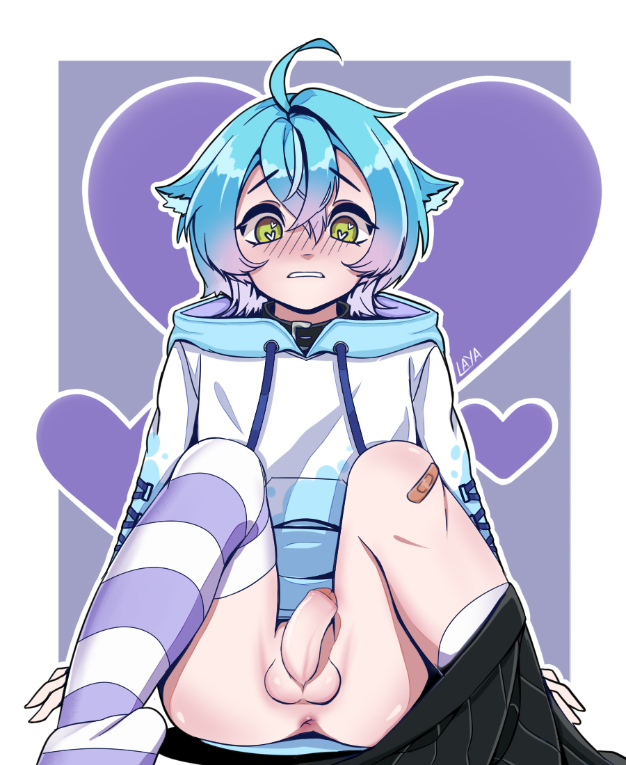 blue_hair femboy foreskin indie_virtual_youtuber linechu penis virtual_youtuber