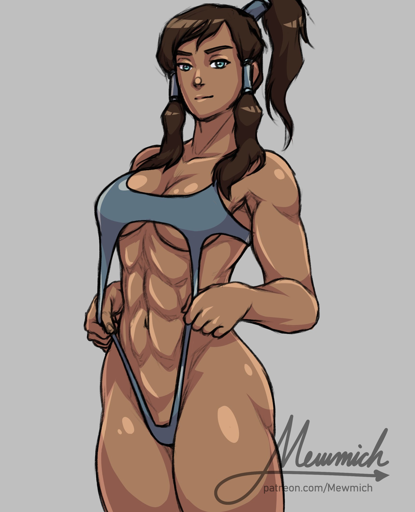 1girls, abs, avatar legends, breasts, brown hair, female, korra, medium breasts, mewmich, muscular, muscular female, nickelodeon, solo, solo female, straight hair, swimsuit, the avatar, the legend of korra, water tribe