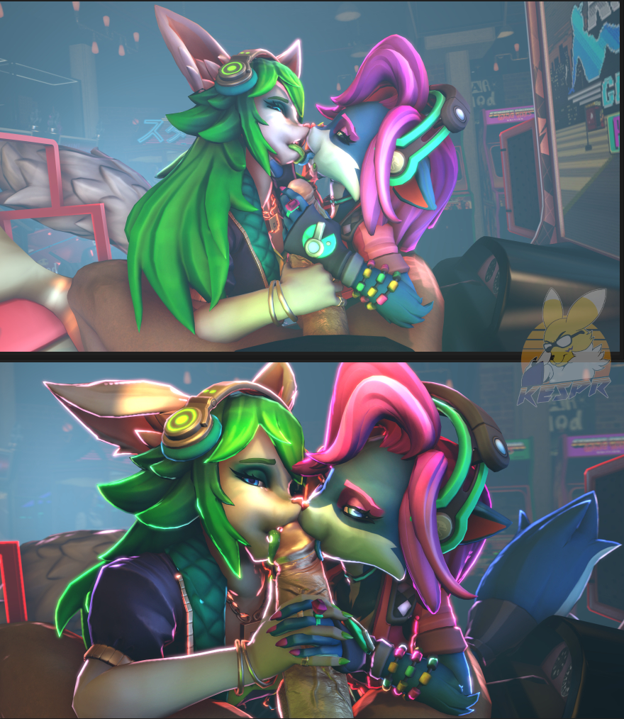 3d female fox furry human_on_anthro kespr kissing male_human/female_anthro male_on_anthro male_pov paladins pepper_(paladins) pov salt_(paladins) sucking tagme teamwork threesome unseen_male_face