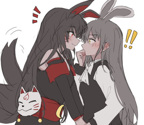 2girls arena_tower_defense artist_request bunny_ears fade_(atd) fade_(wtd) magician_(atd) magician_(wtd) red_eyes roblox roblox_game robloxian source_request tagme woman_tower_defense yellow_eyes yuri