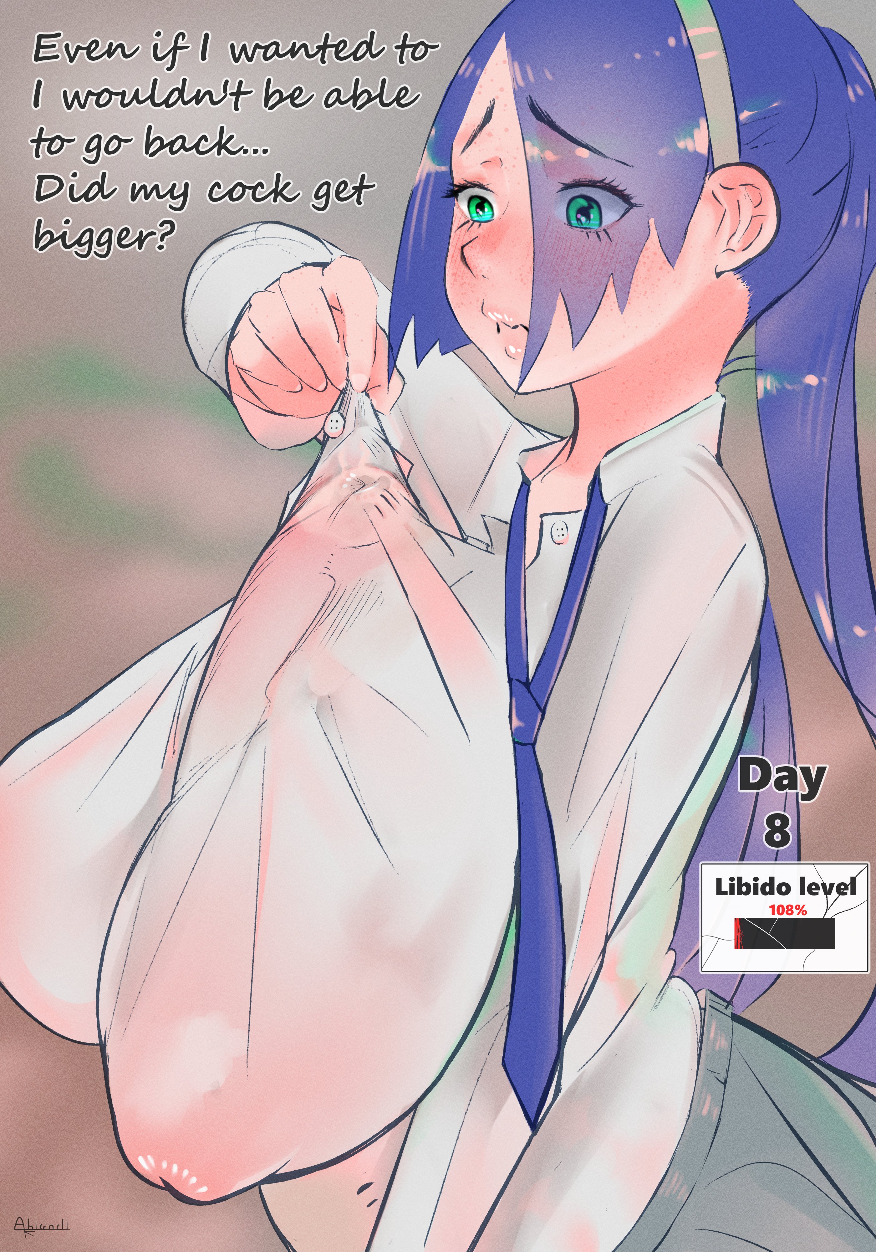 1futa, abigorli, ass, autopaizuri, balls, big ass, big balls, big breasts, big penis, blue hair, blush, breasts, futanari, green eyes, huge ass, huge balls, huge breasts, huge butt, huge cock, huge penis, intersex, inverted nipples, large ass, large breasts, large penis, no nut november, penis, tagme