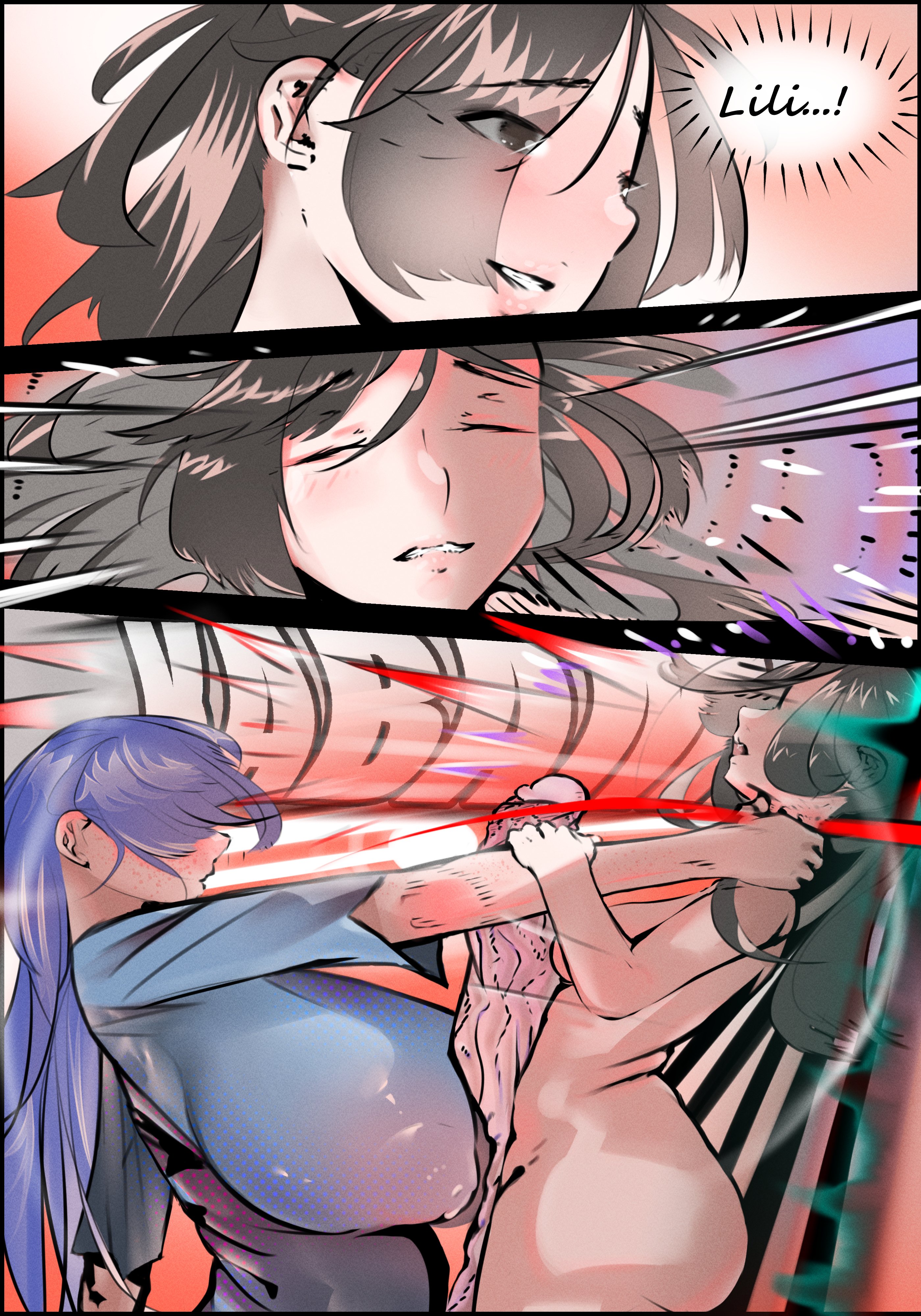 1futa, 1girls, abigorli, ass, balls, big ass, big balls, big breasts, big penis, blue hair, blush, breasts, choking, cock ring, comic, duo, female, futa on female, futanari, green eyes, huge ass, huge balls, huge breasts, huge butt, huge cock, huge penis, human, intersex, inverted nipples, large ass, large breasts, large penis, light skin, light-skinned female, light-skinned futa, no nut november, pale skin, penis, ring, tagme