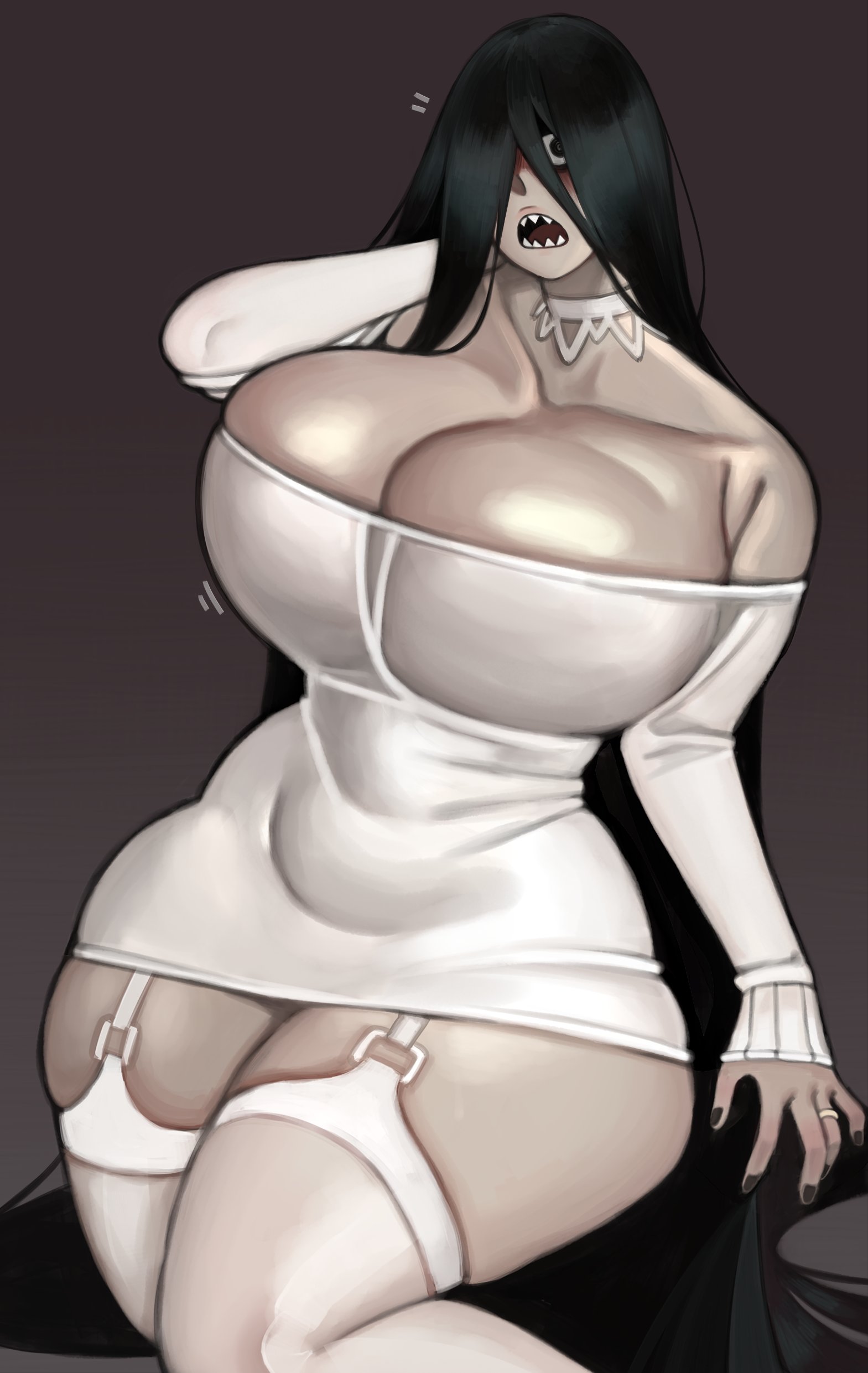 1girls, bare shoulders, big ass, big breasts, black eyes, black hair, breasts, breasts bigger than head, choker, collarbone, curvaceous, curvy, curvy female, curvy figure, female, female only, garter, garter belt, garter straps, ghost, ghost girl, gigantic breasts, hair over one eye, huge breasts, kelvin hiu, large breasts, leggings, legwear, light skin, light-skinned female, long hair, long sleeves, pale skin, pale-skinned female, sadako yamamura, stockings, straight hair, the ring, thick, thick hips, thick legs, thick thighs, thigh highs, thighhighs, thighs, very long hair, voluptuous, voluptuous female, wide hips, yamamura sadako
