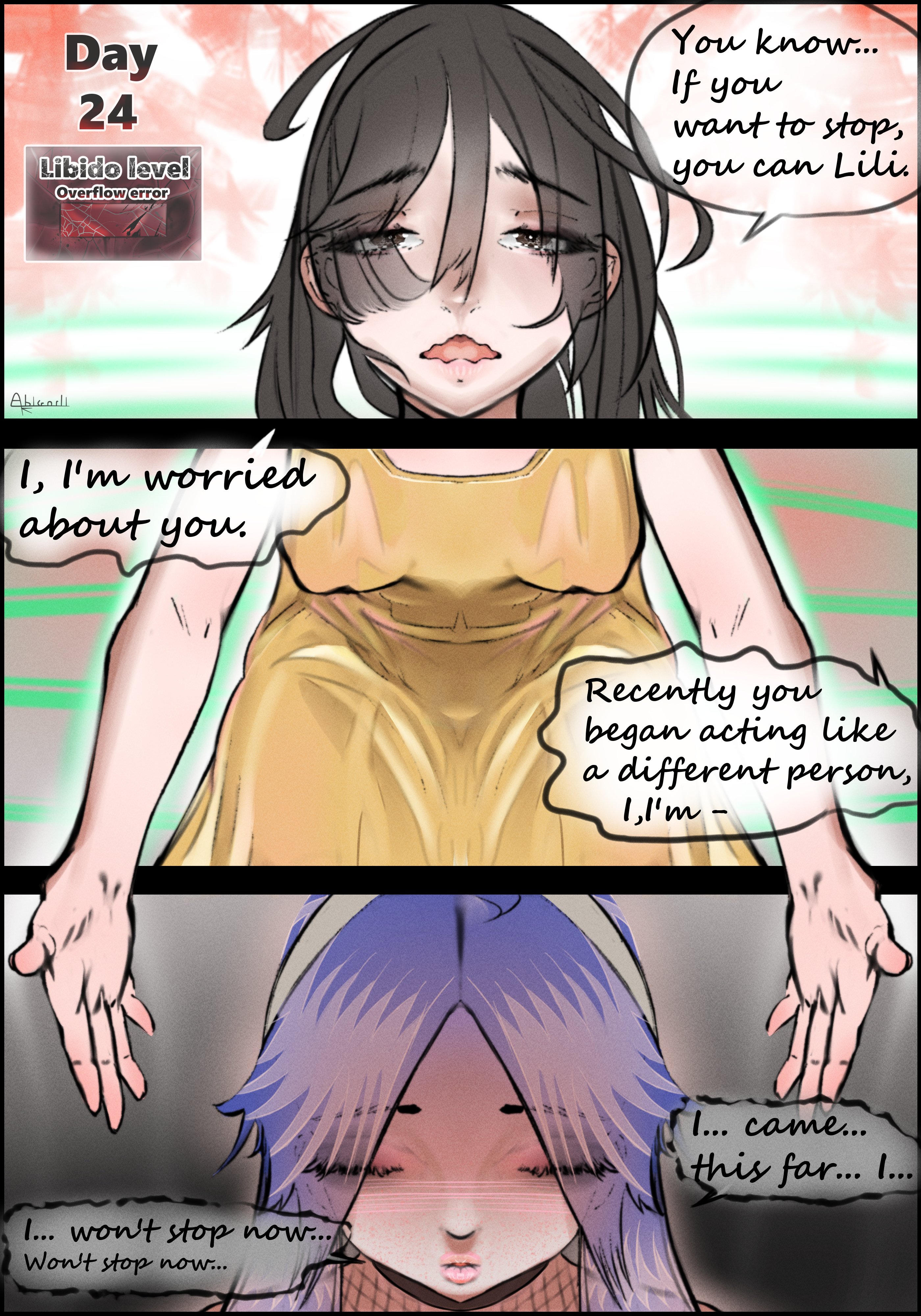 1futa, 1girls, abigorli, ass, breasts, clothed, clothing, dialogue, duo, emotionless, female, fully clothed, futanari, intersex, light skin, light-skinned female, light-skinned futa, no nut november, pale skin, tagme, text