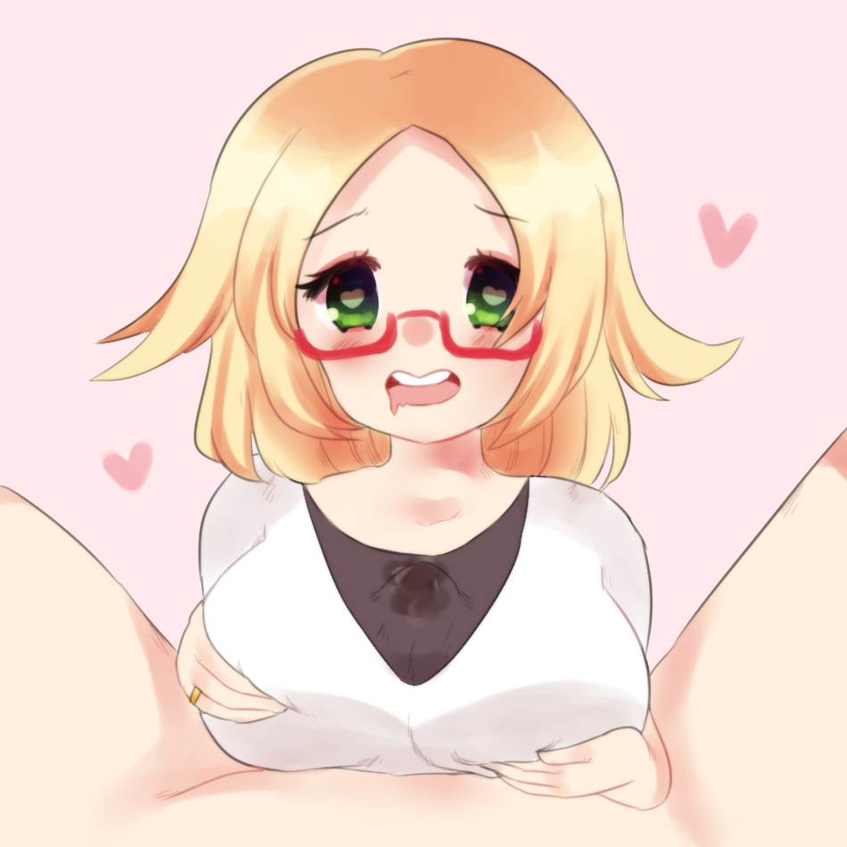 <3 bianca_(pokemon) blush bulge bulge_through_clothing cum_under_clothes glasses happy happy_sex human looking_at_viewer outercourse paizuri paizuri_under_clothes penis_in_clothes penis_under_clothes pokemon pov sleepy_(artist) smile