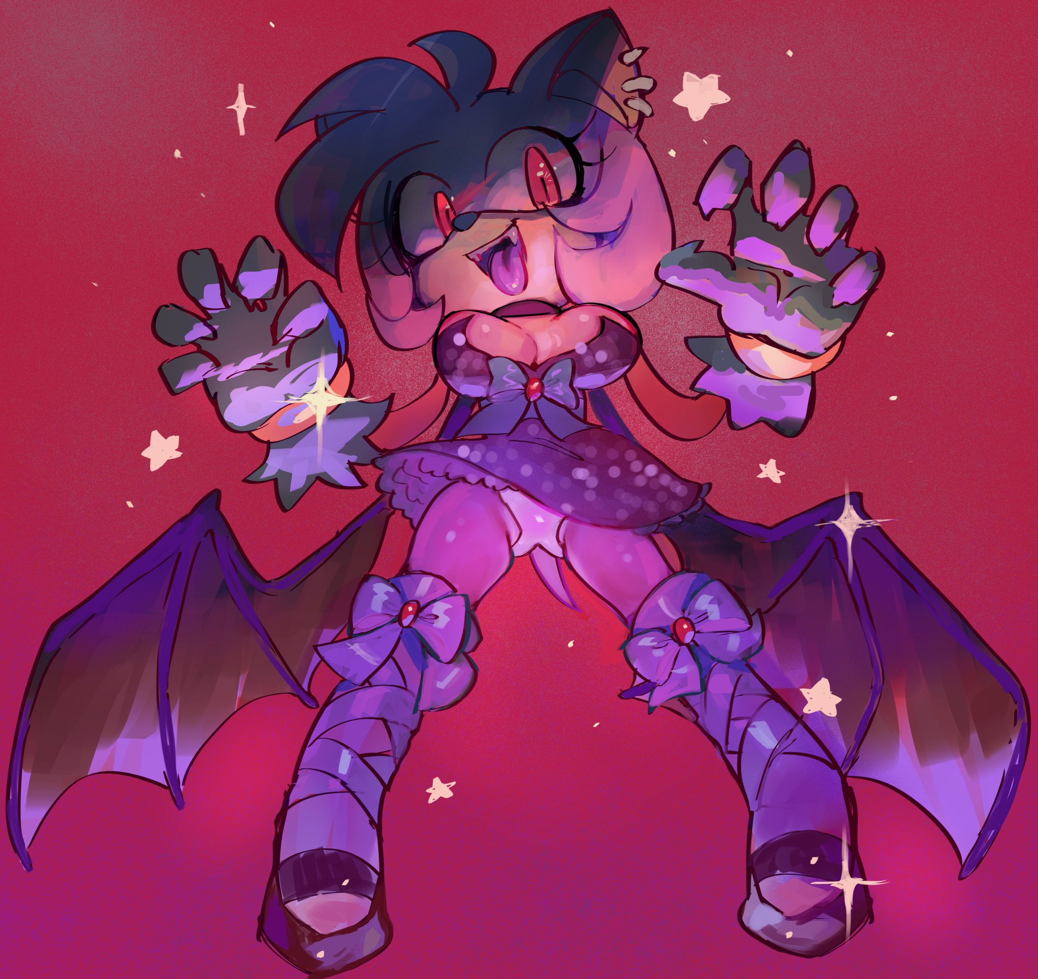 1girls, amy rose, bowtie, claws, ear piercing, earrings, eulipotyphlan, evil grin, fangs, female, female only, gloves, gold bracelet, gradient background, heels, juicy breasts, juicy thighs, open mouth, panties, pantyshot, pink fur, pinklilim, red eyes, revealing clothes, solo, sonic (series), sonic the hedgehog (series), stars, tagme, tail, tongue out, upskirt, vampire, vampire girl, vampire wings, white panties, wings