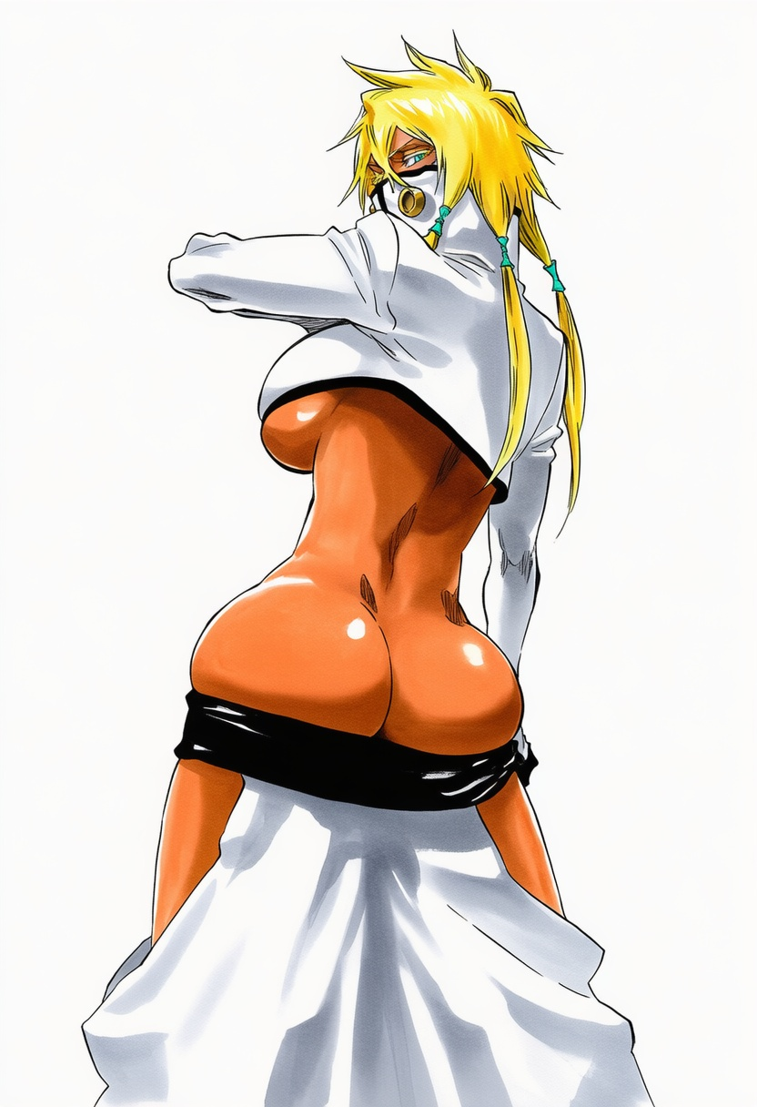 accurate art style, ai generated, anime coloring, bleach, curvy, female, female only, manga style, mature, mature female, pinup, solo, solo female, solo focus, stickyai, tia harribel