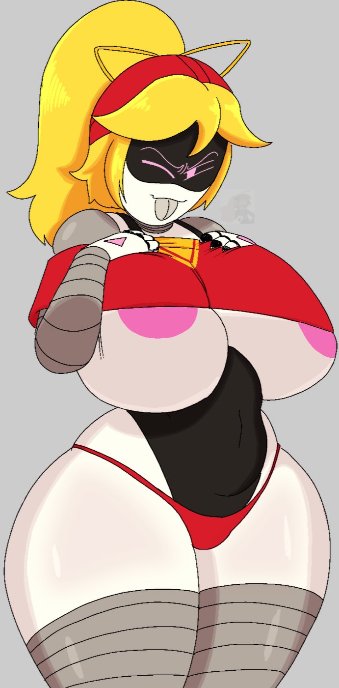 1girls, abrahamslapper, areolae, big breasts, big thighs, breasts, female, female only, glitch productions, lizzy (murder drones), murder drones, non-human, panties, robot, robot girl, thick thighs, tongue out, undressing