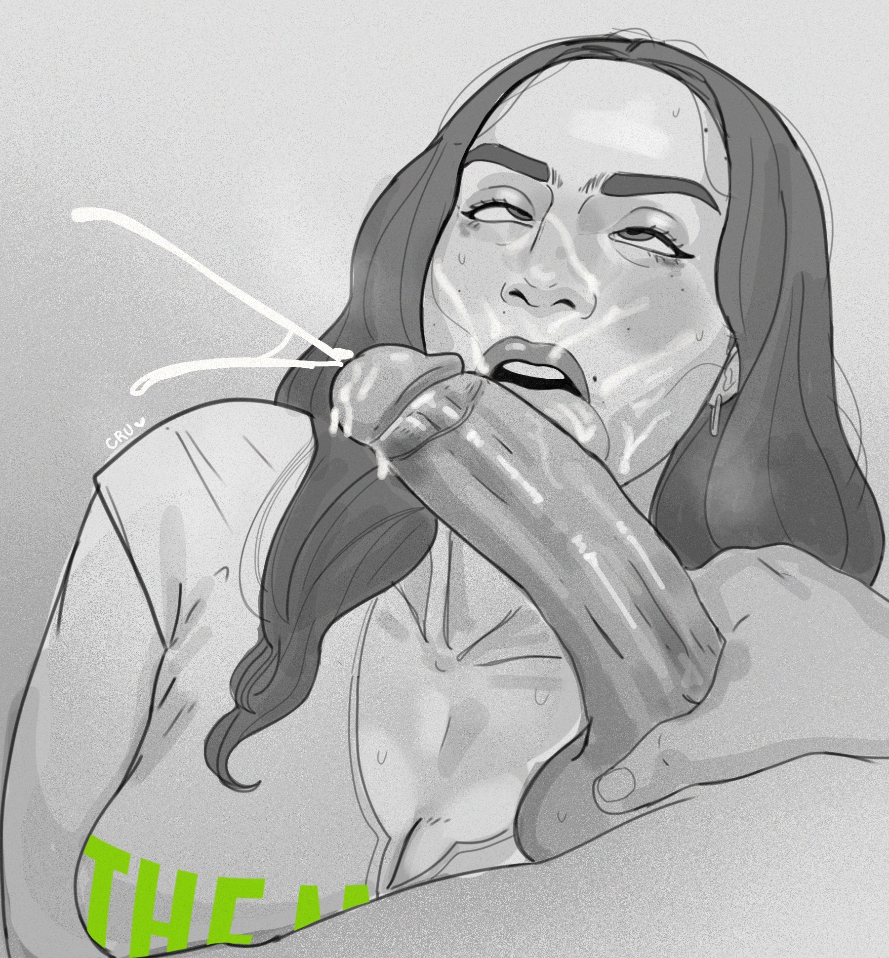 ahegao, ahegao face, big breasts, big penis, blowjob, blowjob face, blowjob only, charli xcx, crullet, cum, cum in mouth, cum on face, cumming, cumming while licked, mature female, musician, partial male, real person, simple background, simple drawing