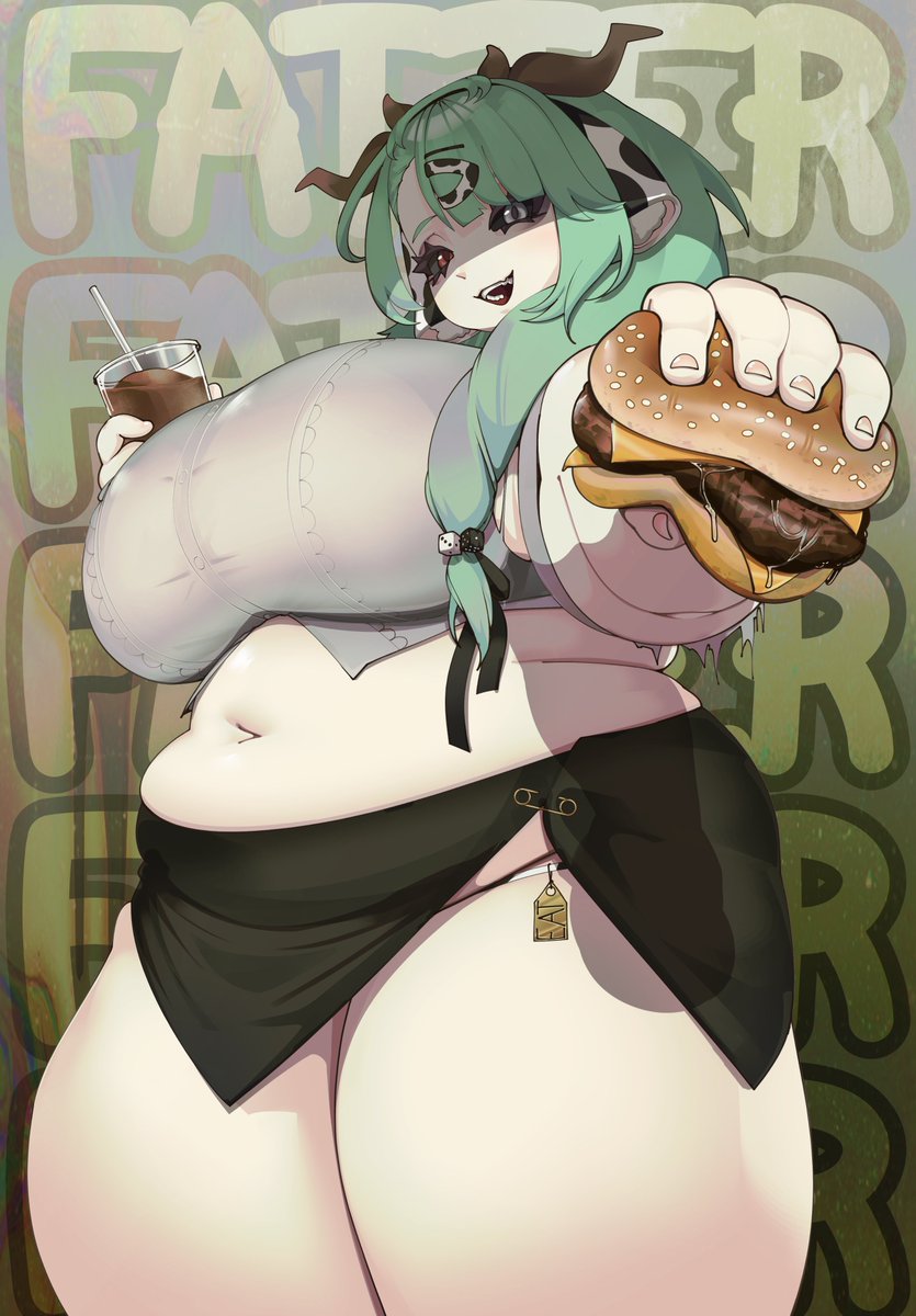 bbw, belly button, big belly, big breasts, big hips, big thighs, chubby, chubby belly, cow ears, cow girl, cow horns, crelly, fat, fat belly, fat female, fat thighs, green hair, huge breasts, huge thighs, indie virtual youtuber, obese, obese female, overweight, overweight female, smorepi, virtual youtuber, voluptuous, wide hips