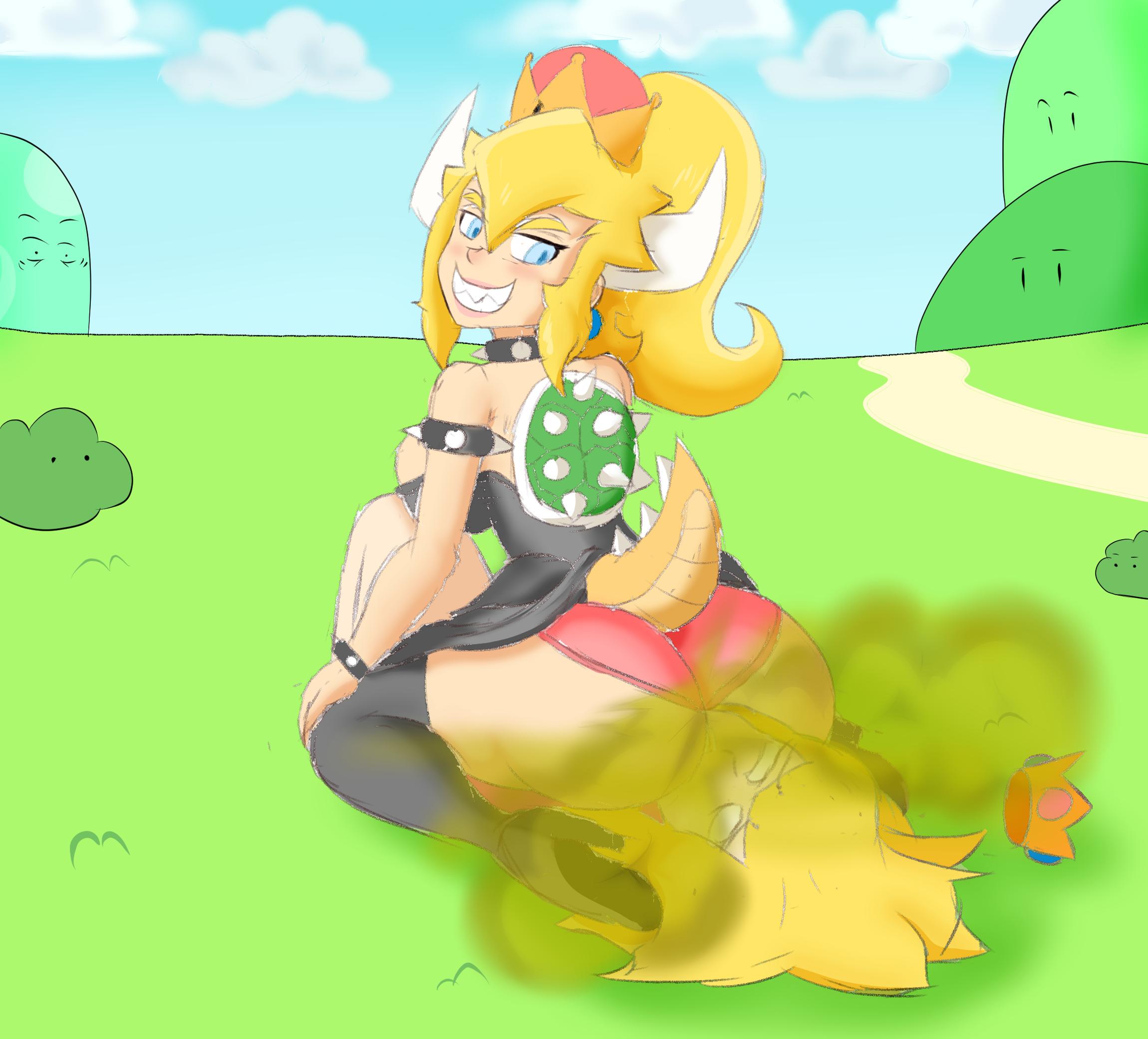 2girls, ass, ass on face, big ass, big breasts, big butt, black thighhighs, blonde hair, blush, bowsette, breasts, facesitting, fart, fart cloud, fart fetish, fart torture, farting, farting in face, female, high heels, horns, looking back, mario (series), multiple females, multiple girls, new super mario bros. u deluxe, nintendo, panties, pink panties, ponytail, princess peach, protorepulsive, repulsiveproto, sharp teeth, shell, smile, super mario bros., tail, thick thighs, thighhighs, yuri