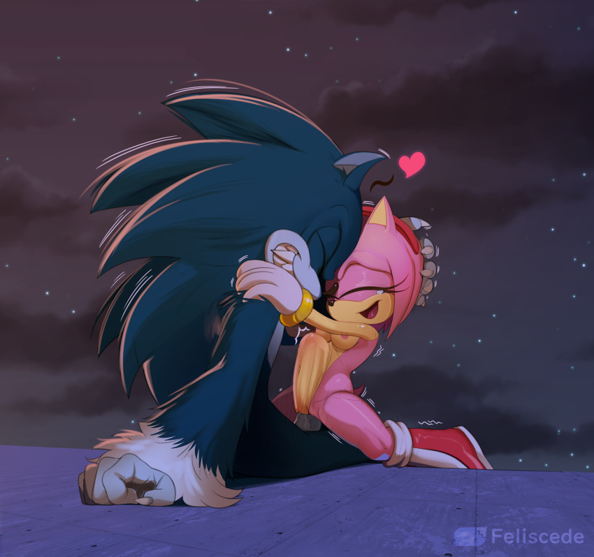 amy rose, completely nude, feliscede, female, nude, pink fur, pink hair, romantic, sex, sonic (series), sonic the hedgehog, stomach bulge, werehog