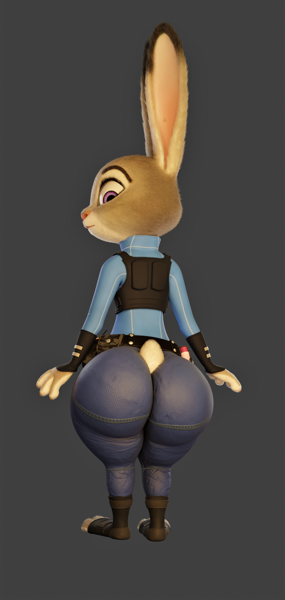 1girls animal animal_only clothing cop disney female glitch02 grey_fur judy_hopps looking_back police purple_eyes rabbit solo_female thick_ass thick_thighs zootopia