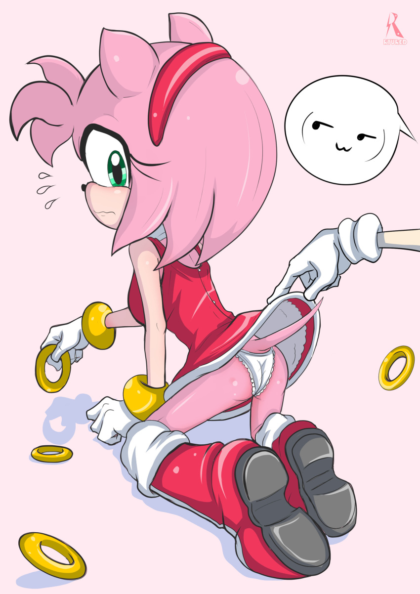 amy_rose clothing cute hedgehog losing_rings panties pantsu pink_fur pink_hair ring skirt_lift sonic_(series)