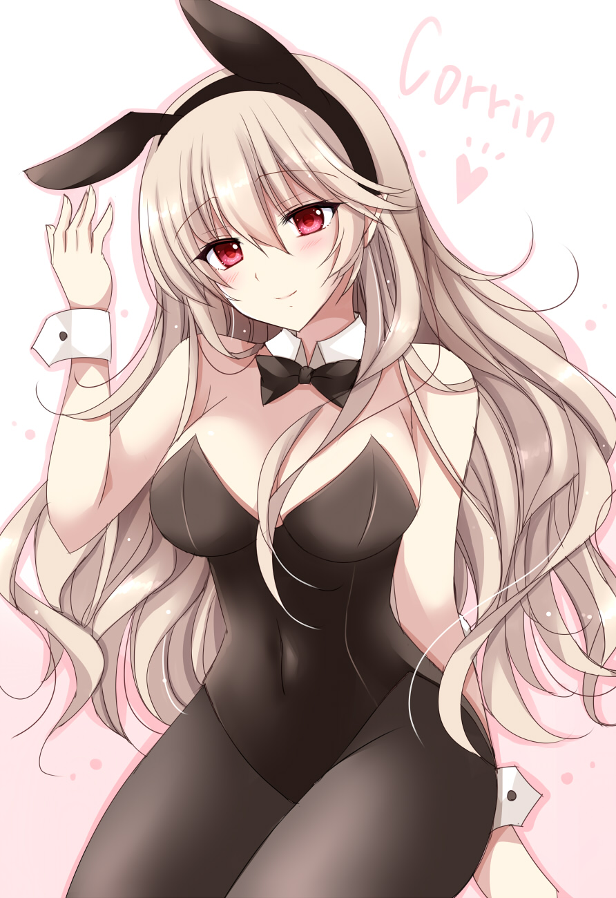 1girls, alternate costume, blonde hair, breasts, bunny ears, bunny girl, bunnysuit, cleavage, clothed, clothed female, corrin (fire emblem), corrin (fire emblem) (female), female, female only, fire emblem, fire emblem fates, kirishima riona, large breasts, leotard, long hair, nintendo, non-nude, pantyhose, pointy ears, red eyes, smile, solo, tagme, white hair