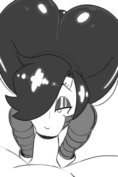 black and white, blowjob, fellatio, frowntown, greyscale, heart-shaped pupils, looking at viewer, mettaton, mettaton ex, monochrome, robot, undertale