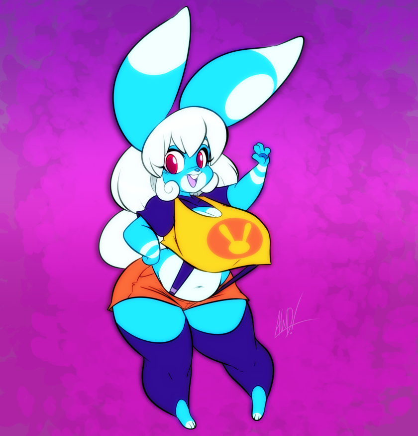 andrew_dickman anthro awd bbw belly belly_button big_belly big_breasts blue_body breasts bunny chubby chubby_female cute digital_drawing_(artwork) digital_media_(artwork) exposed_stomach female female_only happy long_ears looking_at_viewer navel pants pixels_bunni rabbit smile smiling_at_viewer solo solo_female stomach thick_thighs white_hair