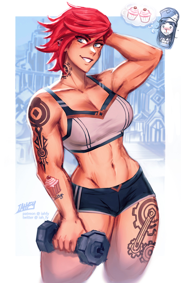 1girls, abs, arcane, breasts, butch, caitlyn kiramman, canon couple, cleavage, female, female only, iahfy, league of legends, muscles, muscular, muscular female, short hair, tomboy, vi, yuri