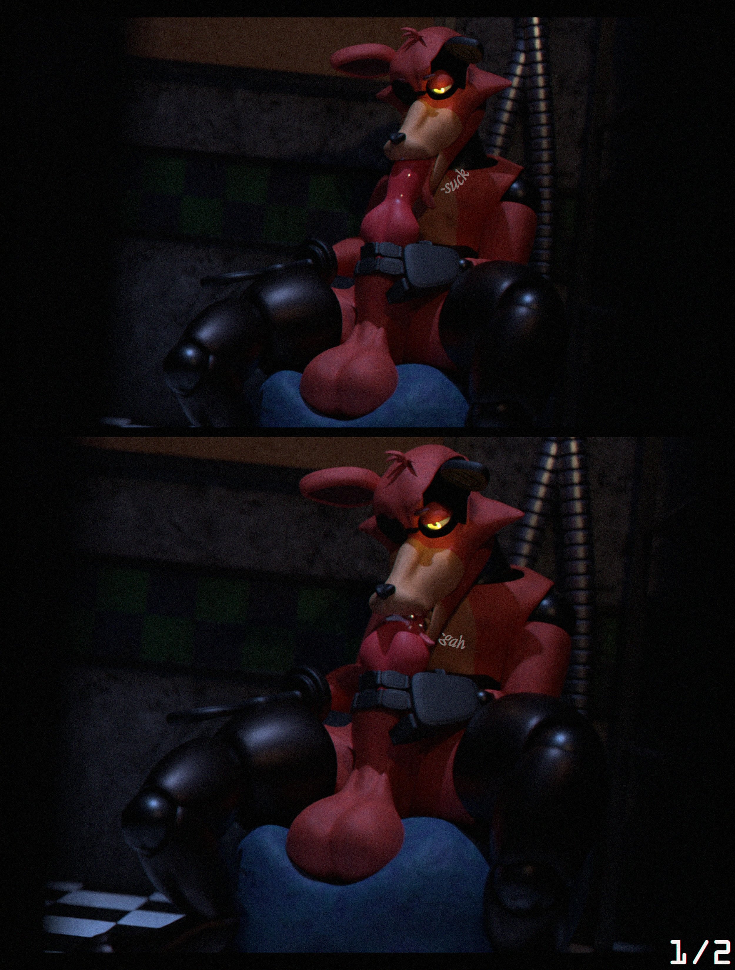 3d, 3d (artwork), animal genitalia, animal penis, autofellatio, balls, big balls, big penis, canine, erection, fellatio, five nights at freddy's, five nights at freddy's 2, fox, foxy (fnaf), furry, knot, male, male only, oral, oral masturbation, penis, penis in mouth, rckke, robot, sitting down, solo, solo male, withered foxy