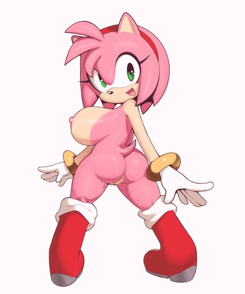 1girls amy_rose ass back big_breasts bracelet cute green_eyes hairband headband hedgehog looking_at_viewer looking_back mystical nipples pink_fur pink_hair plantpenetrator pointy_ears red_boots side_view sideboob smile smiling solo solo_female solo_focus sonic_(series) tail