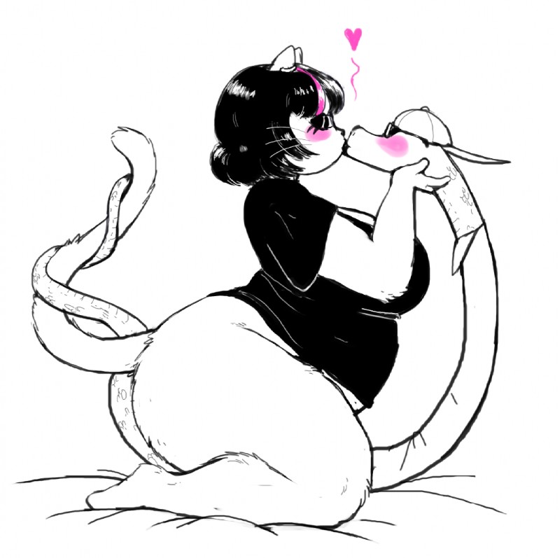 anthro ass belly big_ass big_breasts big_butt biped black_hair blush blushing_profusely bottomless bottomless_female breasts canon_couple catti_(deltarune) closed_eyes clothed clothes clothing curvy curvy_figure deltarune digital_media_(artwork) domestic_cat duo ear_piercing eyeshadow eyewear felid feline felis female fur hair hat headgear jockington_(deltarune) kissing kneeling large_ass large_breasts larger_female lipstick makeup mammal outta_sync overweight overweight_female piercing reptile scalie shiet side_view simple_background sitting snake sunglasses tail tail_coil tail_grab thick_thighs topwear undertale_(series) voluptuous white_background wholesome wide_hips