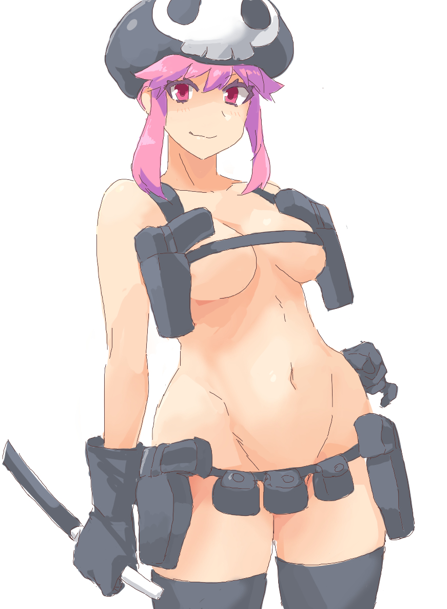 1girls, casual exposure, female, functionally nude, jakuzure nonon, kill la kill, minakami, minakami (flyingman555), nudist beach uniform, pink hair, pink-haired female, solo, tagme