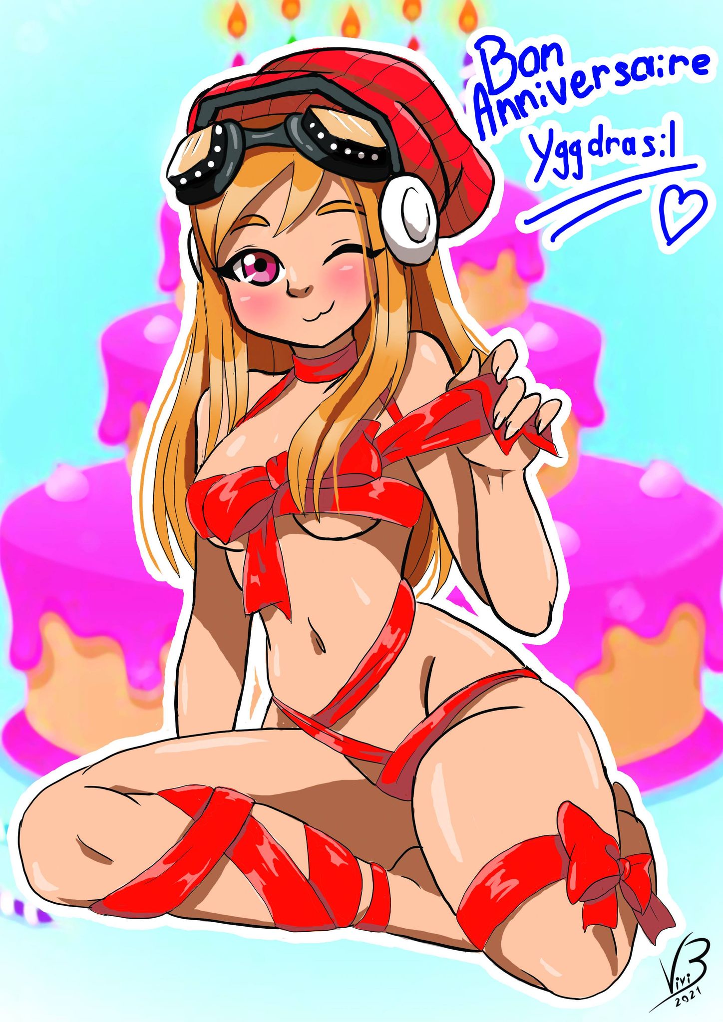birthday, gift, human meggy, meggy, meggy spletzer, ribbon, smg4, smg4 art, tagme, yggdrasil