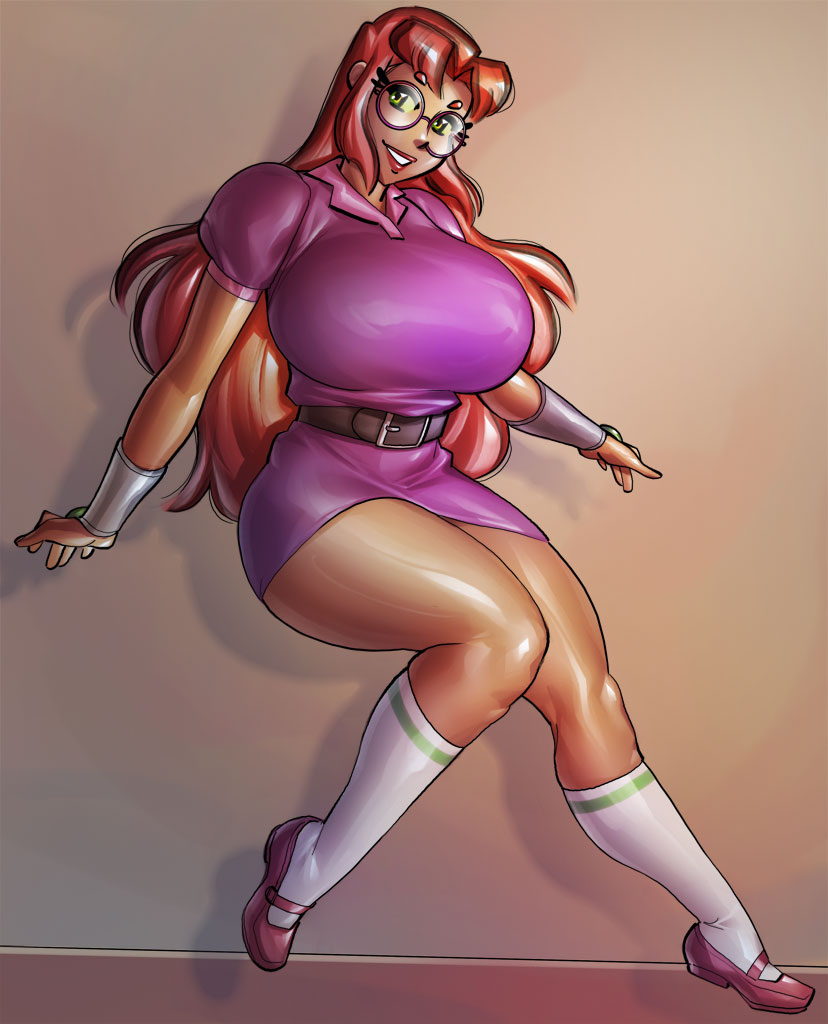 1girls, alternate body type, alternate breast size, big breasts, breasts, busty, curvaceous, curves, curvy, curvy body, curvy female, curvy figure, dc, dc comics, female, female focus, female only, huge breasts, koriand'r, large breasts, ph, skirt, solo, starfire, teen titans, thick thighs, voluptuous, waist belt