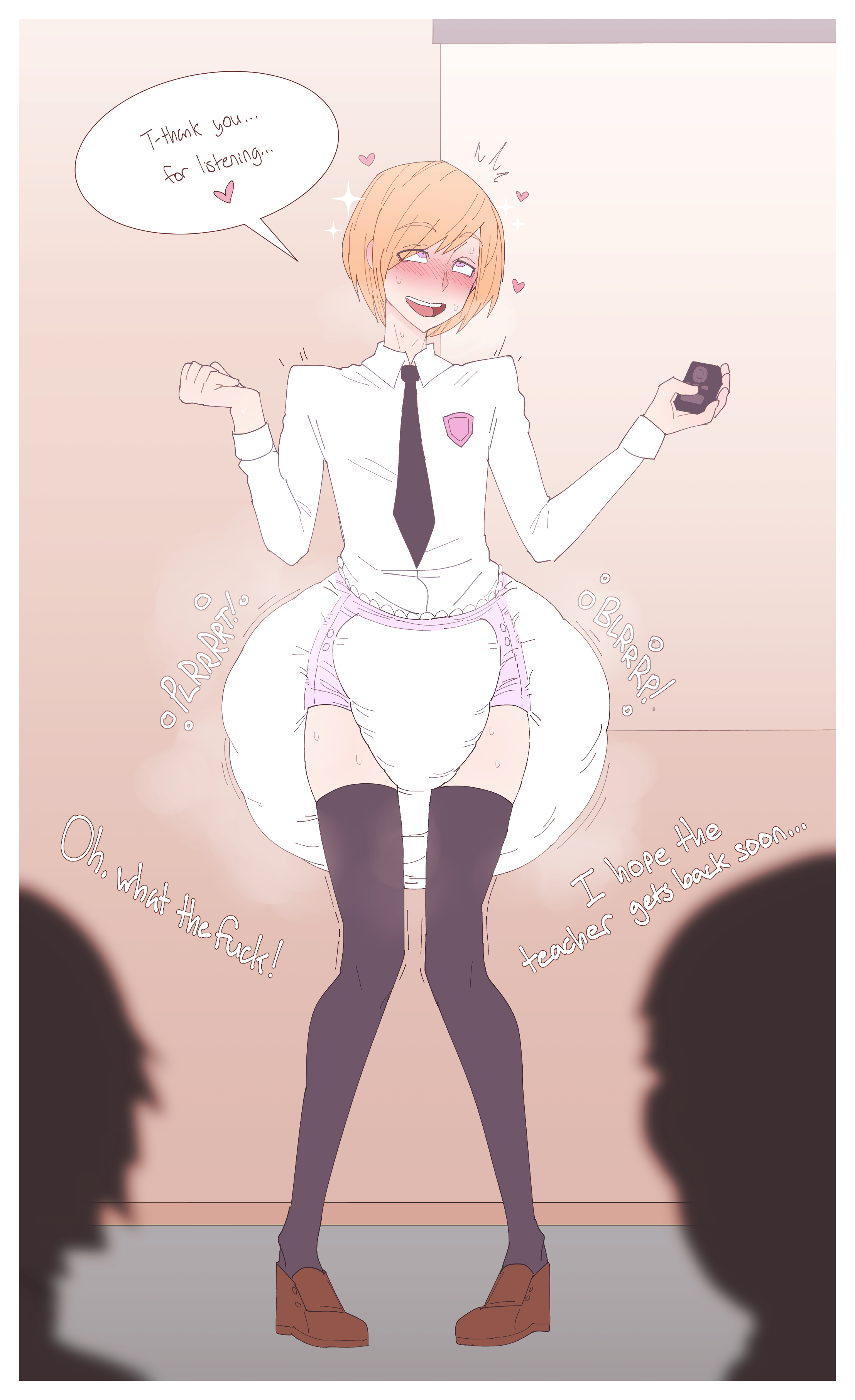 1boy, blush, blushing, diaper, looking pleasured, male, male only, octoboy, rolling eyes, school uniform