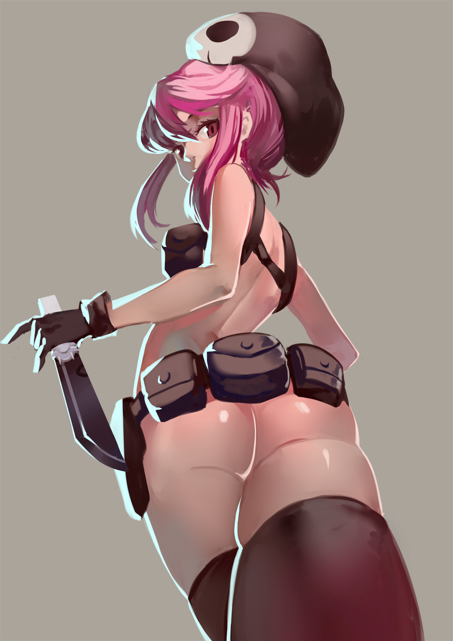 1girls, ass, club3, female, functionally nude, jakuzure nonon, kill la kill, nanaya (daaijianglin), nudist beach uniform, pink hair, pink-haired female, solo, tagme