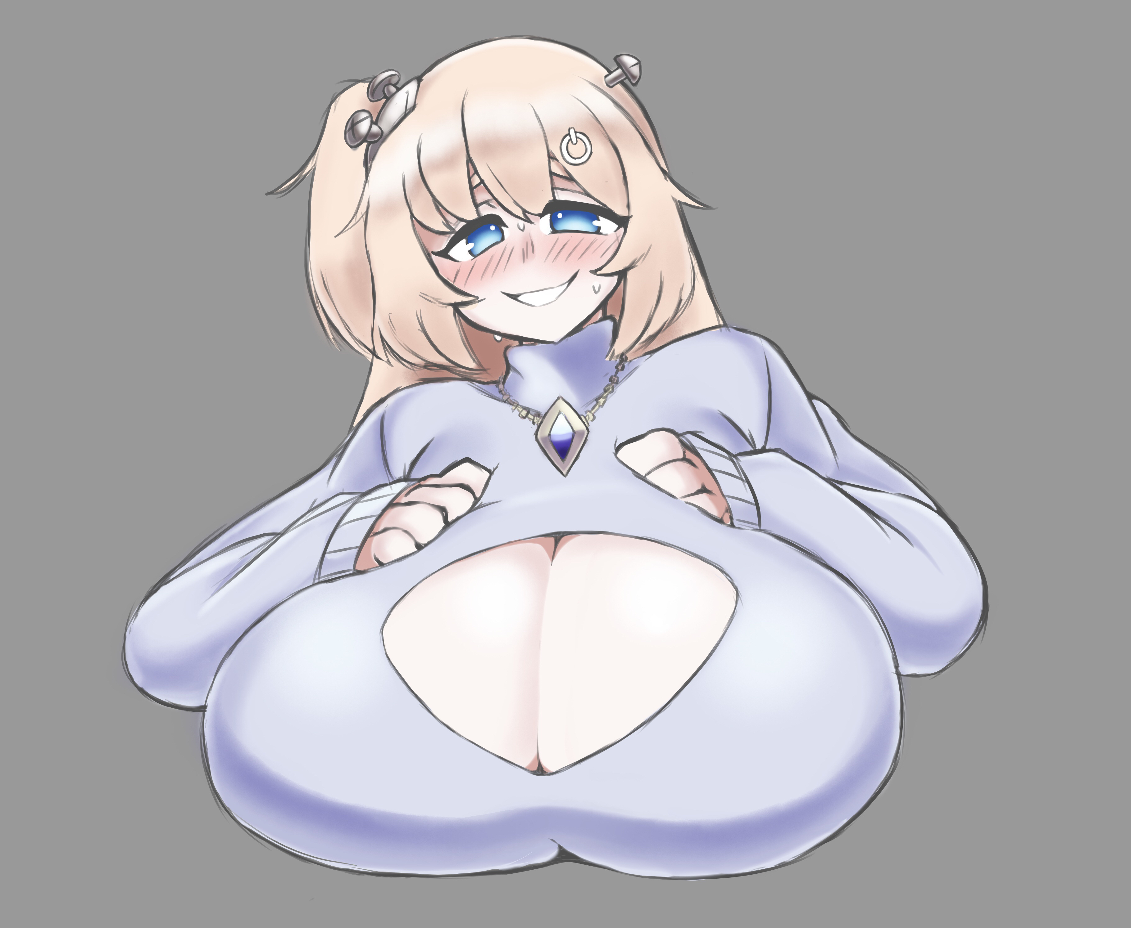 blonde hair, breasts, cleavage, cleavage cutout, dizner, female, hime hajime, huge breasts, virtual youtuber, vshojo
