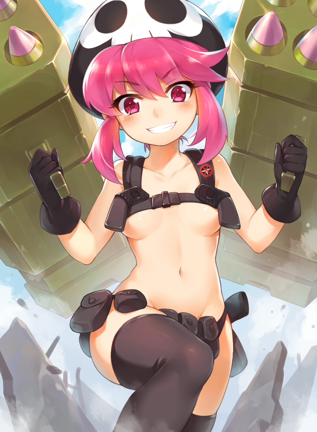 1girls, bad censor, covering, female, functionally nude, jakuzure nonon, kill la kill, nudist beach uniform, pink hair, solo, suika01