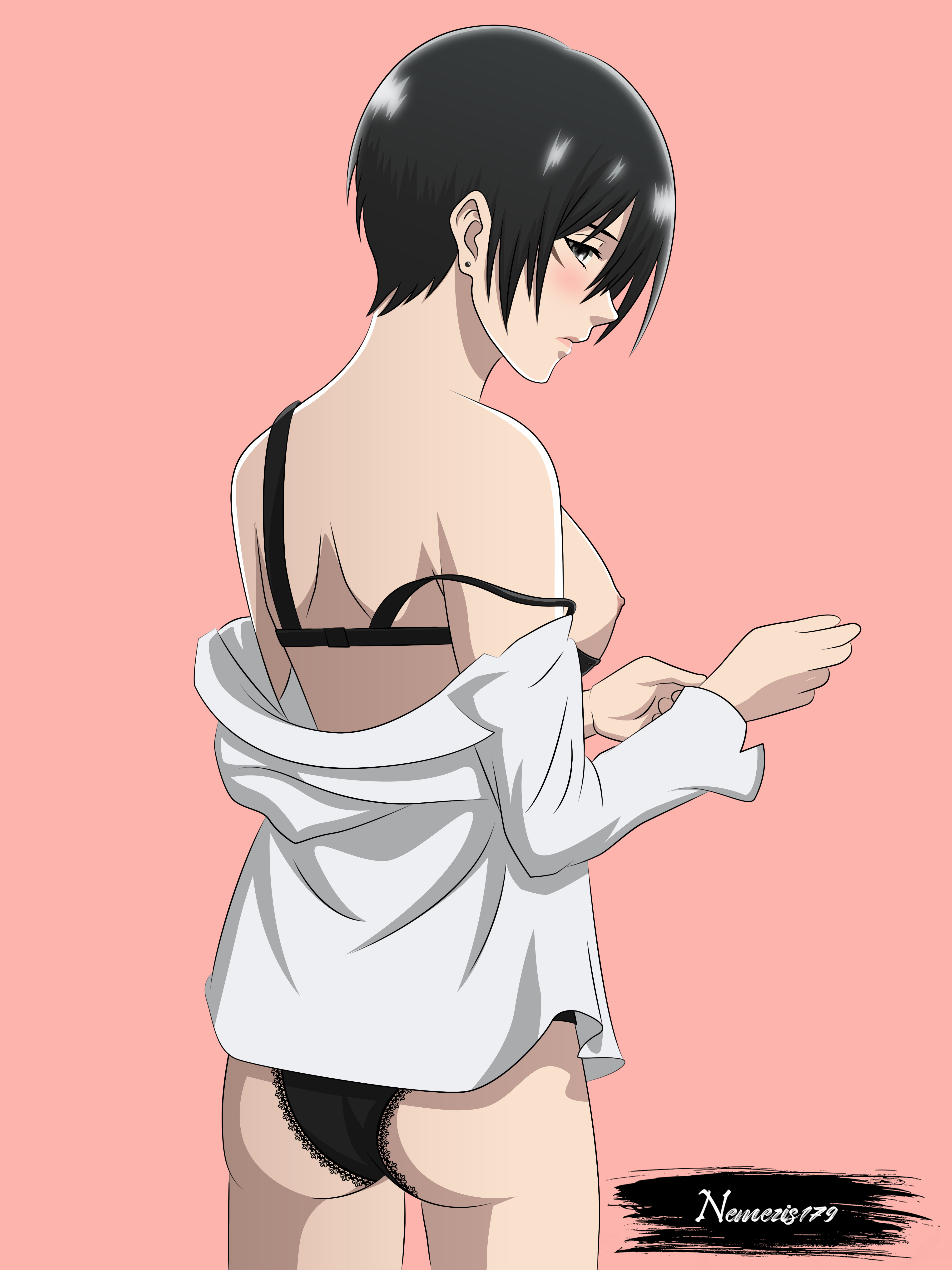 1girls, alternate version available, asian, asian female, ass, attack on titan, black hair, female, female only, mikasa ackerman, nemesis179, shingeki no kyojin, short hair, small ass, solo, uncensored