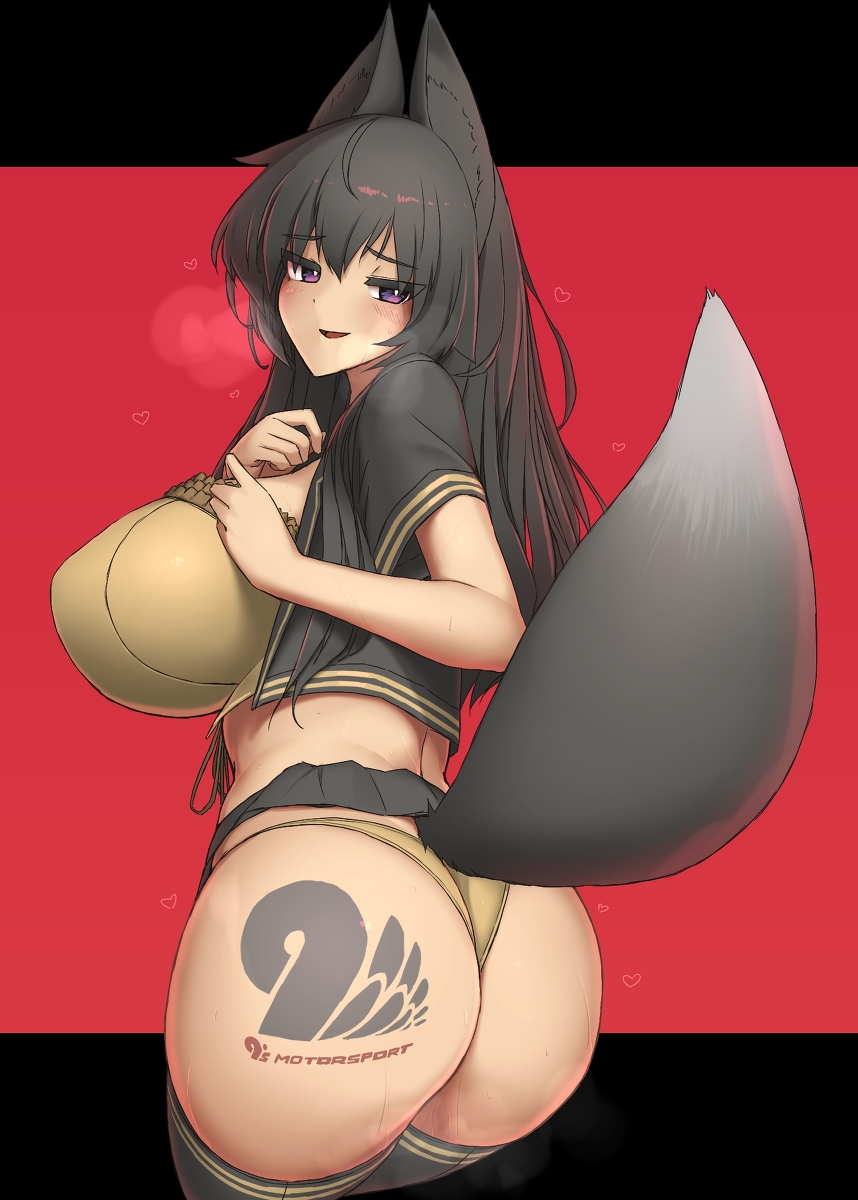 16.6_(artist) animal_ears ass big_ass big_breasts black_hair breasts fox fox_girl kanaya_azami makino_momiji_(artist) tagme tail ukagaka xyv_1