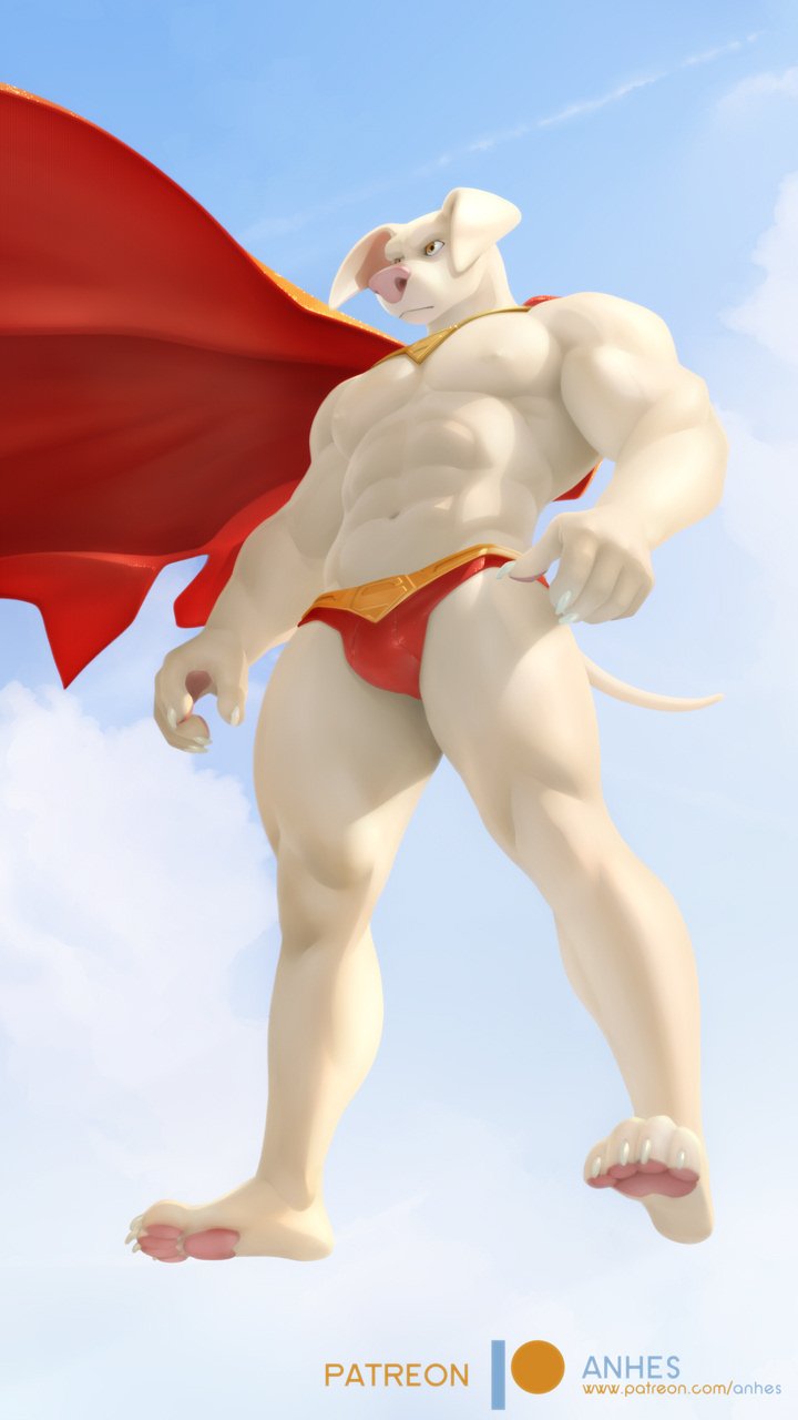 1boy abs anhes anthro cape humanoid krypto krypto_the_superdog male male_only muscular partially_clothed solo tagme