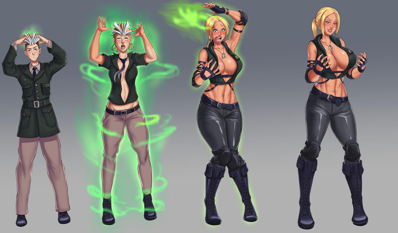 2d ass_expansion bimbo bimbo_body bimbofication brainwashing breast_expansion female gender_transformation growth hair_growth identity_death large_ass large_breasts lip_expansion lips mortal_kombat mortal_kombat_(2011) mtf_transformation navel sonya_blade takeover tan thick_thighs transformation transformation_sequence vedtomd wide_hips