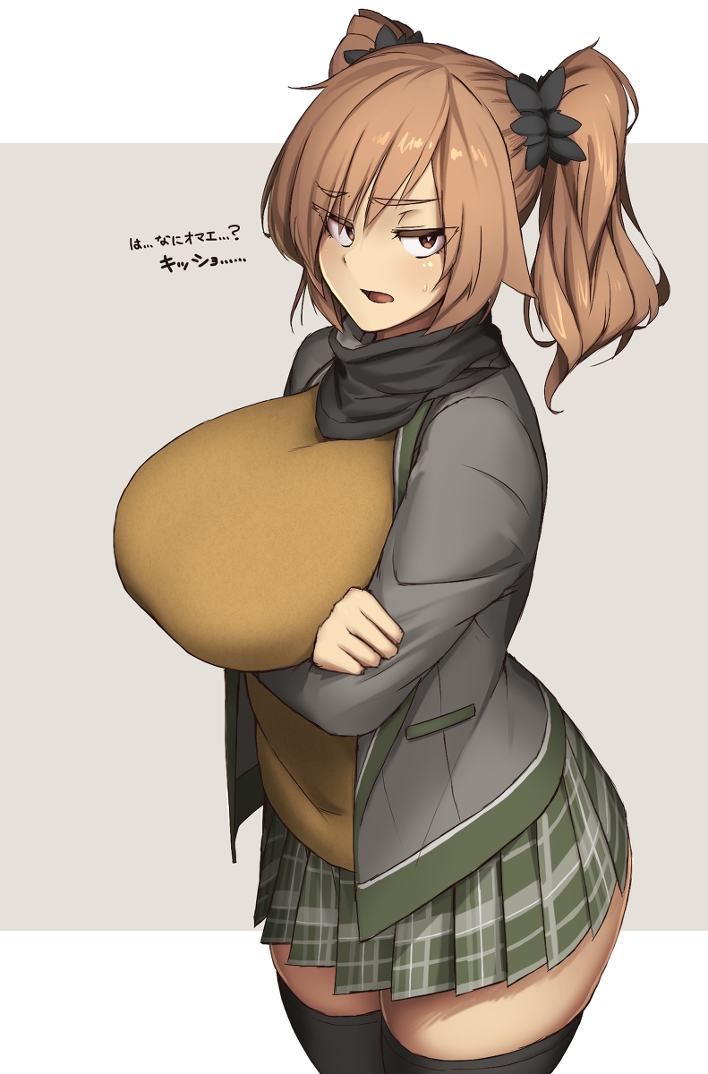 16.6_(artist) big_breasts breasts brown_hair huge_breasts maki_chan makino_momiji_(artist) skirt tagme thick_thighs xyv_1