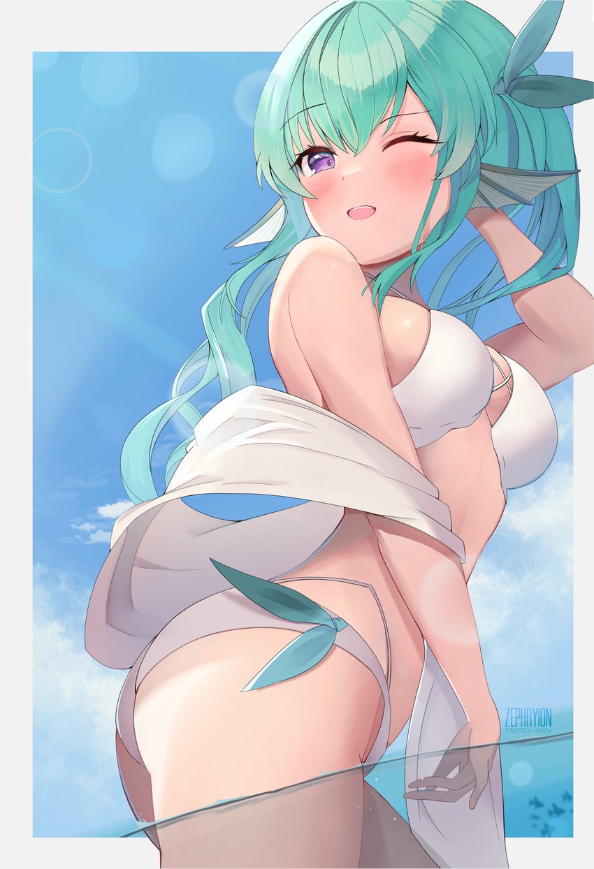bikini, breasts, female, female only, finana ryugu, medium breasts, nijisanji, nijisanji en, virtual youtuber, white bikini, zephryion