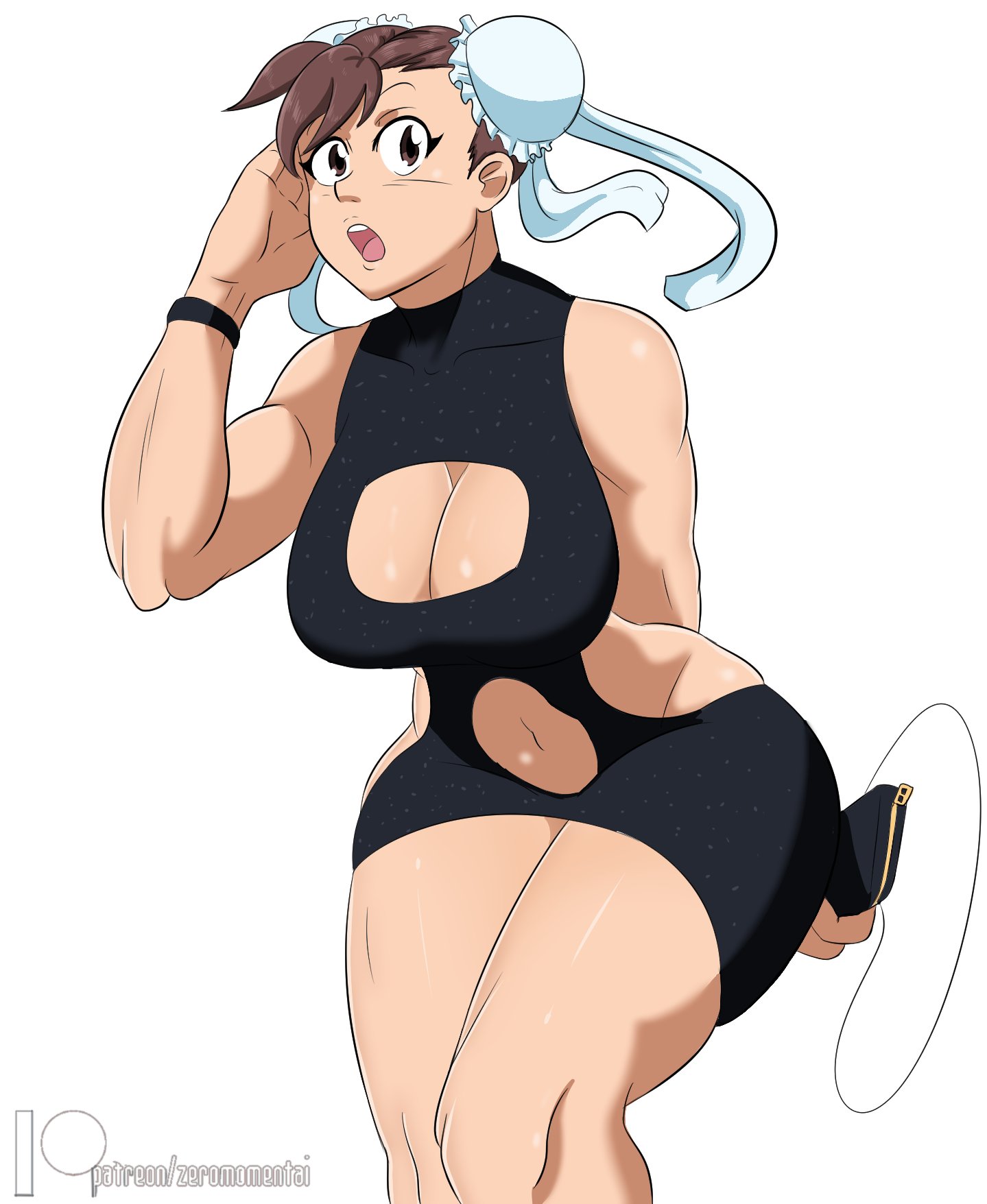 alternate costume, boob window, breasts, chun-li, cleavage, female, muscular, muscular female, street fighter, zeromomentai
