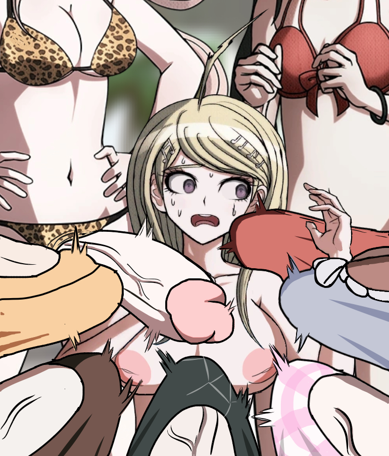 1girls, 7futas, akamatsu kaede, big penis, blonde hair, breasts, bulge through clothing, chabashira tenko, danganronpa, danganronpa s: ultimate summer camp, danganronpa v3, erection, erection under clothes, faceless futa, female, futa with female, futanari, harukawa maki, huge cock, imminent sex, inverted nipples, iruma miu, penis, self upload, shirogane tsumugi, sprite edit, surrounded, surrounded by futa, surrounded by penises, swimsuit, toujou kirumi, uncensored, why-am-ihere, yonaga angie, yumeno himiko