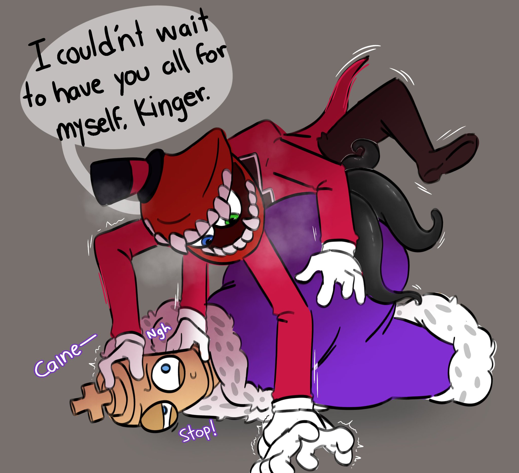 begging to stop, caine (the amazing digital circus), clothed, forced, gay, greenkook36845, grinding, kinger (the amazing digital circus), multi arm, penis tentacles, pushing down, sexual assault, tentacle dick, the amazing digital circus, yaoi