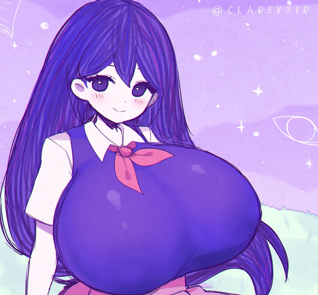 1girls alternate_breast_size big_breasts black_hair blush bow breasts busty clarevoir enormous_breasts female female_focus female_only gigantic_breasts happy huge_breasts large_breasts legwear looking_at_viewer mari_(omori) massive_breasts mob_face omori purple_background purple_eyes purple_hair red_bow seductive_look seductive_smile smile smiling smiling_at_viewer solo solo_female video_game video_games voluptuous