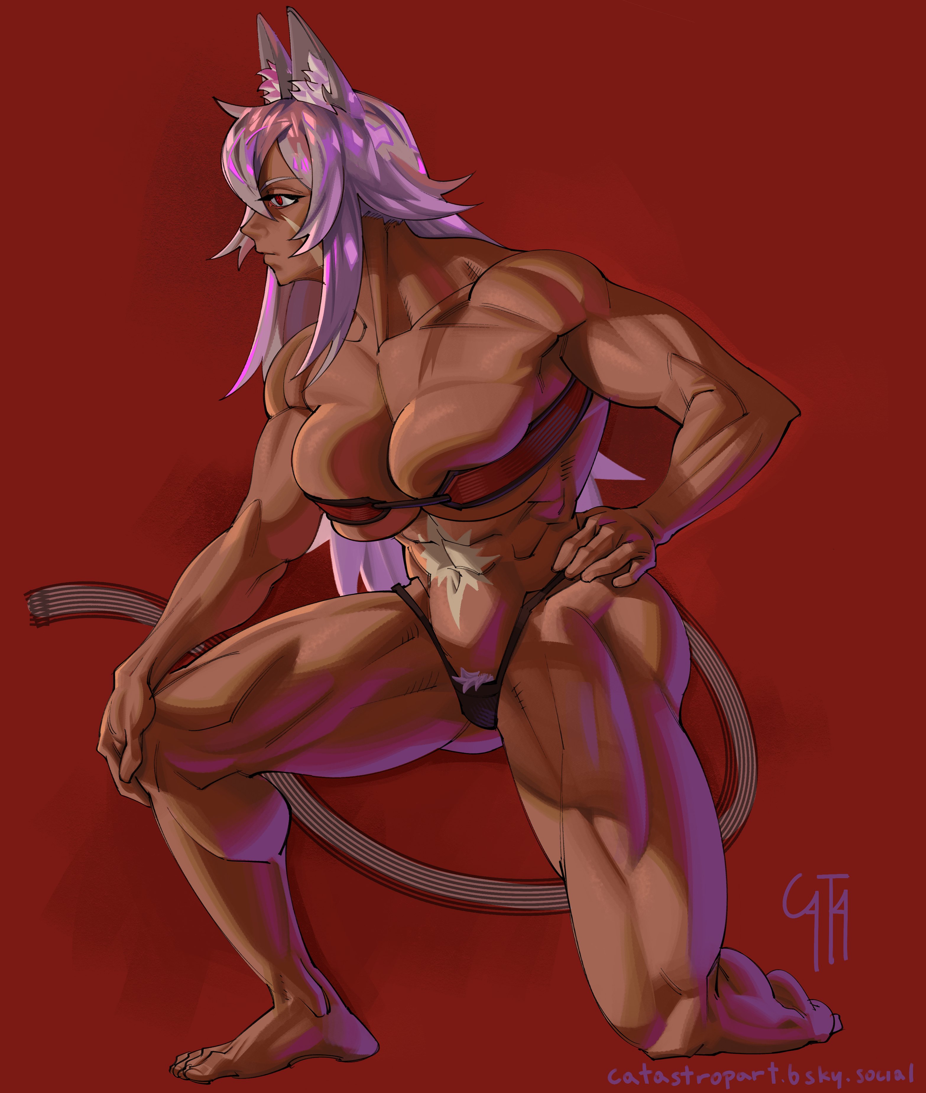 animal ears, big breasts, catastropart, female, female only, ghislaine dedoldia, muscles, muscular arms, muscular female, muscular legs, mushoku tensei, solo