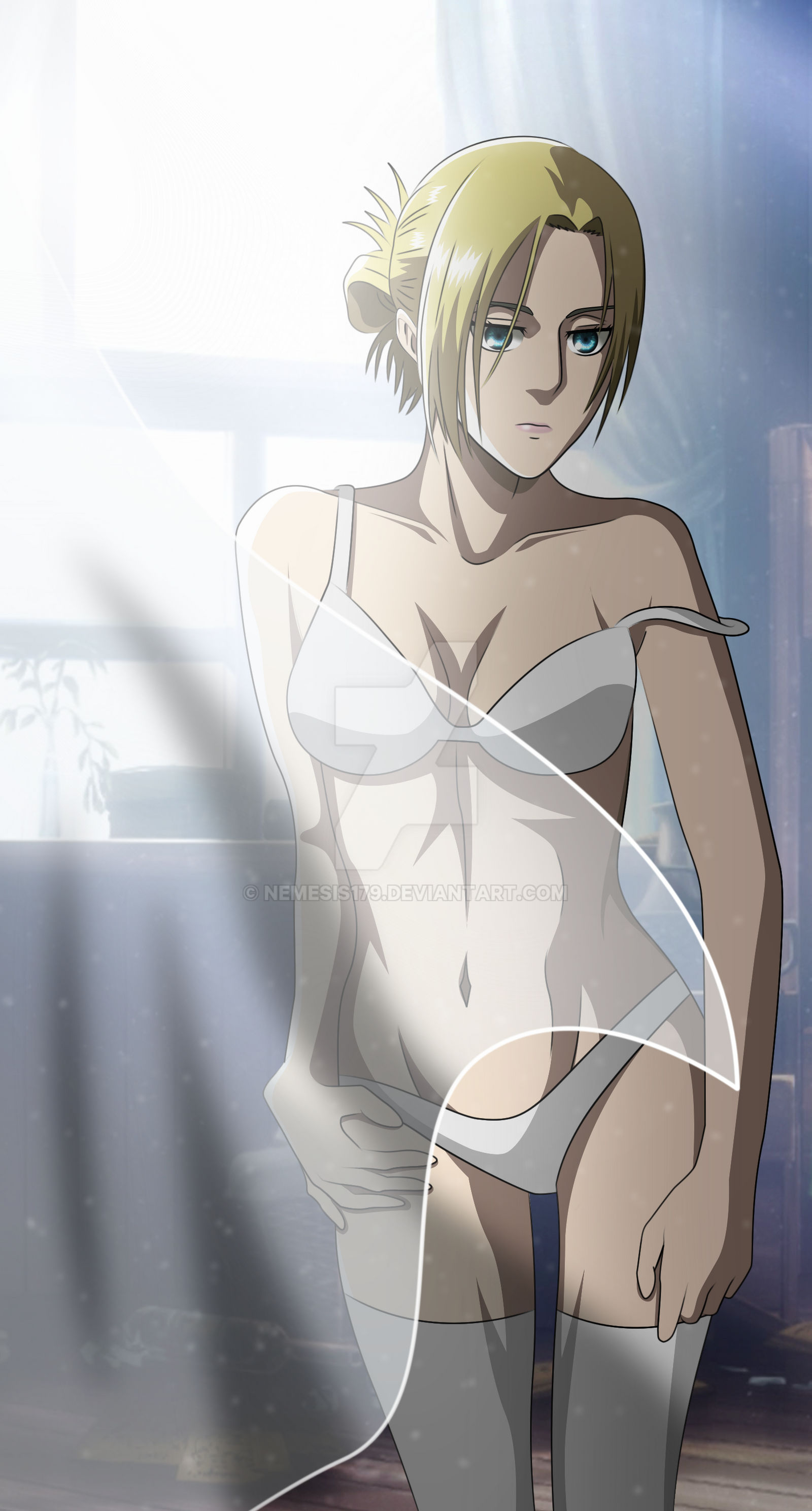 annie leonhardt, attack on titan, blonde hair, blue eyes, female, nemesis179, shingeki no kyojin, tied hair