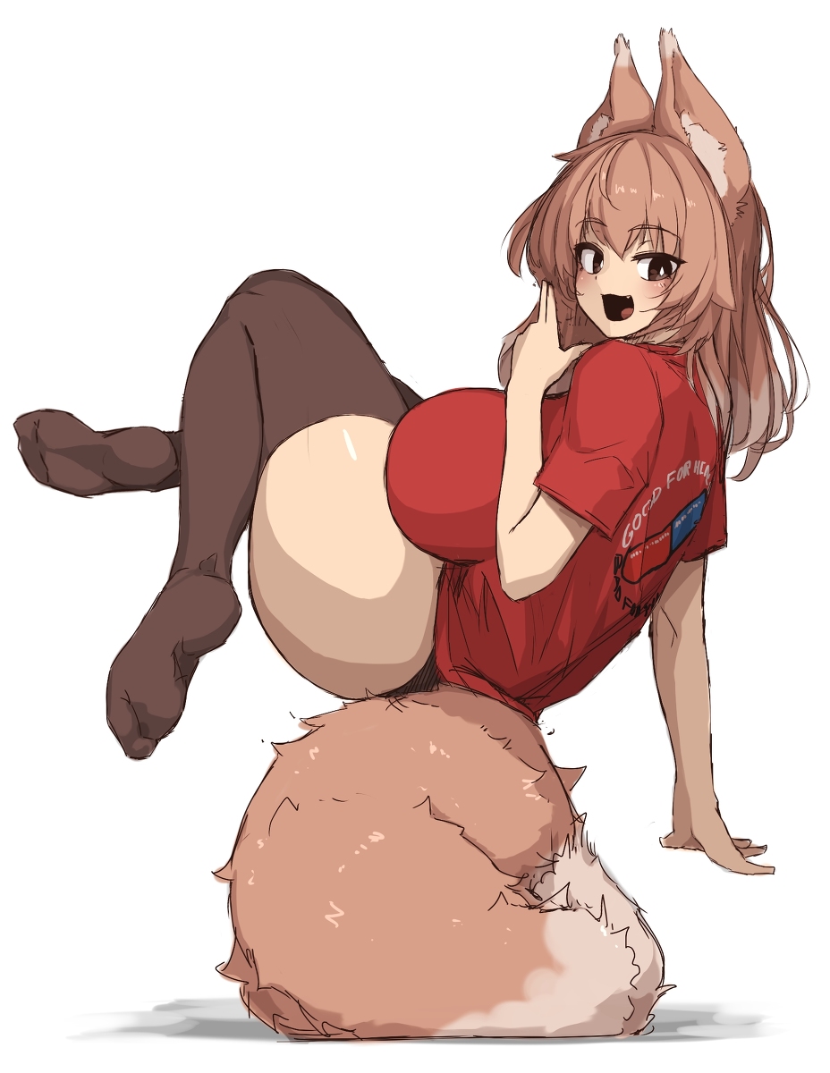 16.6_(artist) animal_ears ass balancing_on_tail big_breasts breasts brown_hair fox fox_girl makino_momiji_(artist) tagme tail thick_thighs xyv_1